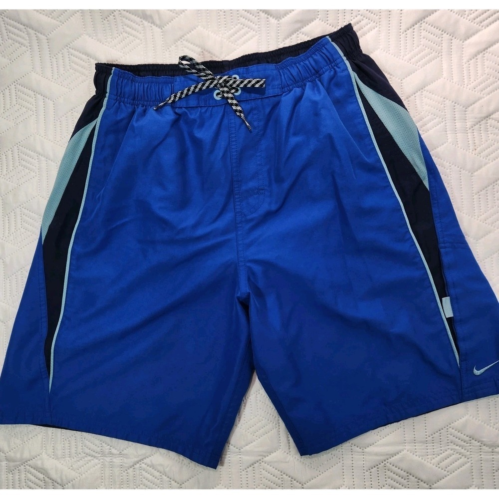 Nike Swim Trunks Men's M tri-color blue Shorts Drawstrings Embroidered Swoosh